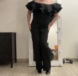 Evening ruffle jumpsuit on tranny sissy boy ready for night snapshot 1