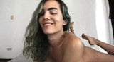 Hairy trans girl strokes cock on bed snapshot 2