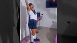 Cute student school girl very horny dancing pole dance with in her institute uniform snapshot 2