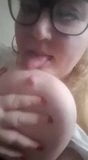 Licking her K-CUP nipples... like a good girl... snapshot 1