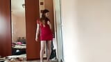 Amy Takes off Red Dress and Fishnet Pantyhose snapshot 2