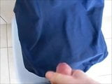 Cumming on second hand shiny blue swimsuit snapshot 1