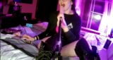 Goth Camgirl sucking her fuck machine and pink pussy in private live sex session snapshot 1