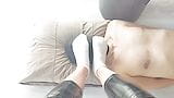 Dominatrix Nika puts her feet on the slave's face and makes him sniff her socks. Dirty socks fetish, foot scent fetish snapshot 6