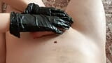 Sexy handjob with oil in black gloves snapshot 1