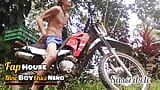 Slim and sexy young man plays with his new motorcycle and spreads his nice ass wide snapshot 3