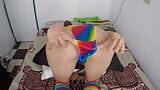 Hermanastra gas vagibal en bragas de bandera LGBT brillantes satinadas snapshot 5