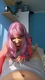 Pampering dick massage with a hot girl in a wig, socks and high heels. Looong nails ohh! snapshot 3