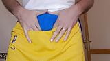 Blue silky underwear bulging snapshot 1