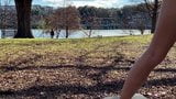 Girl doing Yoga Workout at Park with no Bra and Boobs Slip o snapshot 7