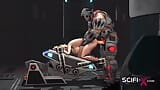 Sci-fi männlicher sex, cyborg spielt mit einer sexy jungen mieze in fesseln im labor snapshot 13