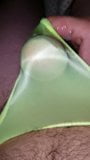 Cumming in neon green satin bikini snapshot 3