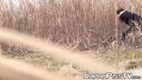 Japanese schoolgirls stopped to take a warm pissing outdoor snapshot 7