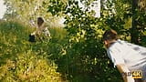 OLD4K. Girl tempts old man and gets it on with him in the greenery snapshot 3