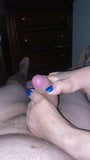 Vrouw's blauwe teen footjob 1 - cumshot snapshot 2