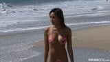 Cute brunette in coral micro bikini, Chaya snapshot 2