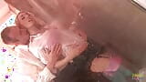 Lesbians Stacey Saran and Kat Lee playing in the shower get fucked in group sex snapshot 3