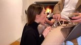 Hot Blowjob By The Fireplace With Big Cumshot In Mouth, 4K snapshot 6