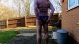 Crossdresser Kellycd masturbating outdoors, keeping an eye out for spying neighbours snapshot 12