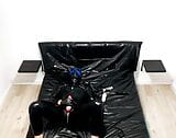 Latex puppy, blinded ,playing with toys, cuming&tasting snapshot 18