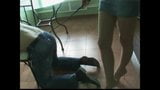 Mistress playing with foot slave snapshot 14