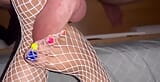 Waking up big dick with a fishnet footjob with colourful nails snapshot 2