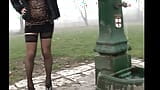 Slut with Fishnet Stockings in the Park snapshot 1