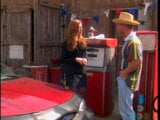 Cowboy dungaree fucks a rich man's sexy wife with great tits at gas station snapshot 3