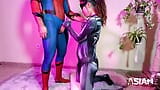 Asian Spidergirl in tight suit creampied. Special Halloween! snapshot 7