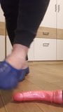 Blue leather gymnastic slipper play with a dildo snapshot 6