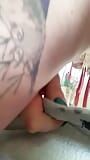 Fun mom Rachel Wriggler gets naked and pisses in a plastic pot in her kitchen snapshot 15