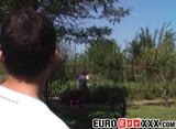 Young Euro gays fucking black cock in outdoor threesome snapshot 4