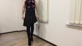 Satin skirt, overknee boots. Young sissy crossdresser snapshot 1