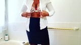 Banker woman  -my colleague - striptease suit in the office snapshot 3