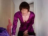 jess silk riding dildo in purple satin dress and shiny purple jacket wth short wig snapshot 19