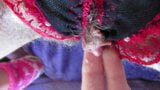 Orgasme in slipje grote clitoris harige kut close -up snapshot 20