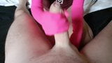 Laura XXX model 2021, handjob on pink nylon until he cums snapshot 3