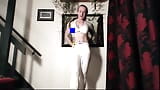 Muscle Girl in White Yoga Pants Stretching and Workout Live Stream Recording snapshot 1