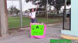 Petite brunette teen Kharlie Stone gags on massive schlong snapshot 1