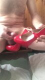 Wanking over red patent Mary Jane high heels snapshot 1