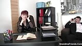 Redhead office mature takes cocks from both sides snapshot 2