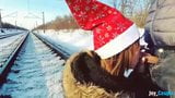 Girl in fur coat give blowjob on railway snapshot 4