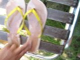 Outdoor Cumshot on soles of flip flop 001 snapshot 6