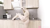 Solo blonde,sexy girl Mia Parker in kitchen having s much fun,in 4k snapshot 2