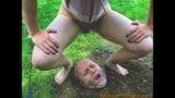 Young Goddess is pissing into helpless ugly old pig’s mouth snapshot 4