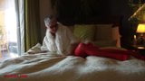 Mature Aubrey has some fun in red lingerie snapshot 2