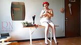 Office Obsession, The naked secretary in the office with white apron blows balloons, masturbates. snapshot 3