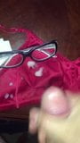 Cumming on my mom in laws red Bali bra and her glasses snapshot 10