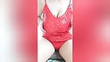 Young beauty in red dress excites big breasts - LuxuryOrgasm snapshot 3
