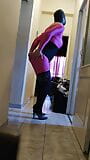 Pink lycra catsuit with heels snapshot 3